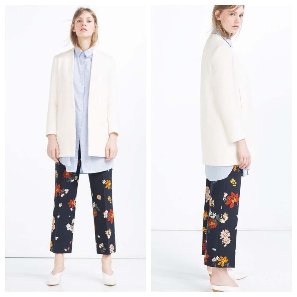 ZARA Textured Collarless Coat Size M in Off White